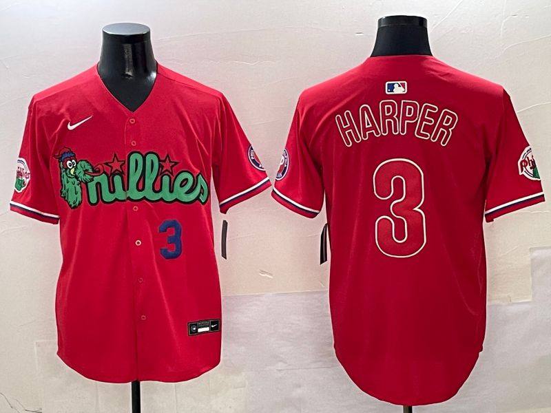 Men Philadelphia Phillies #3 Harper Red three generations Joint Name 2025 Nike MLB Jersey style 4->philadelphia phillies->MLB Jersey